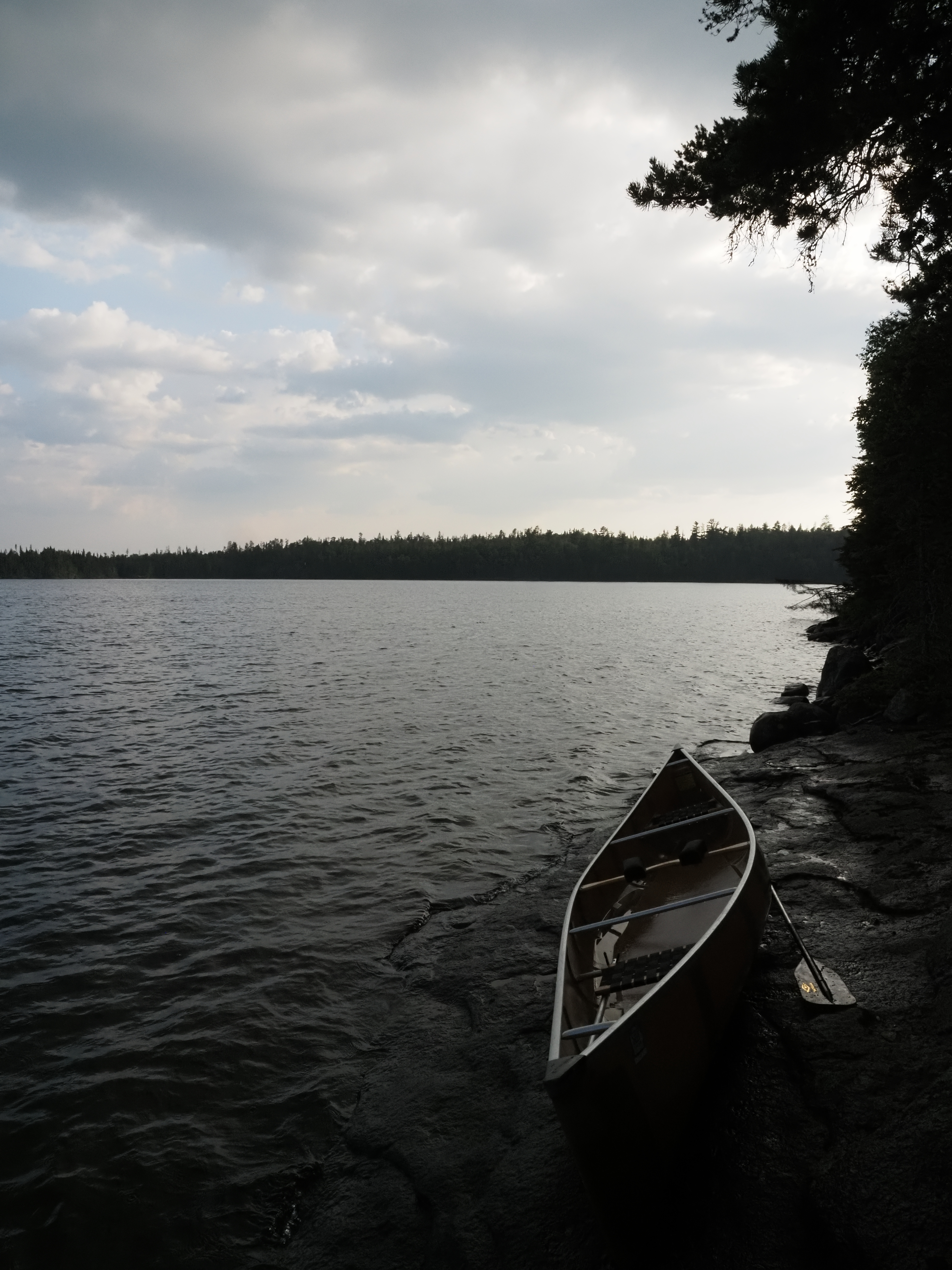 A canoe on a shore in the evening
