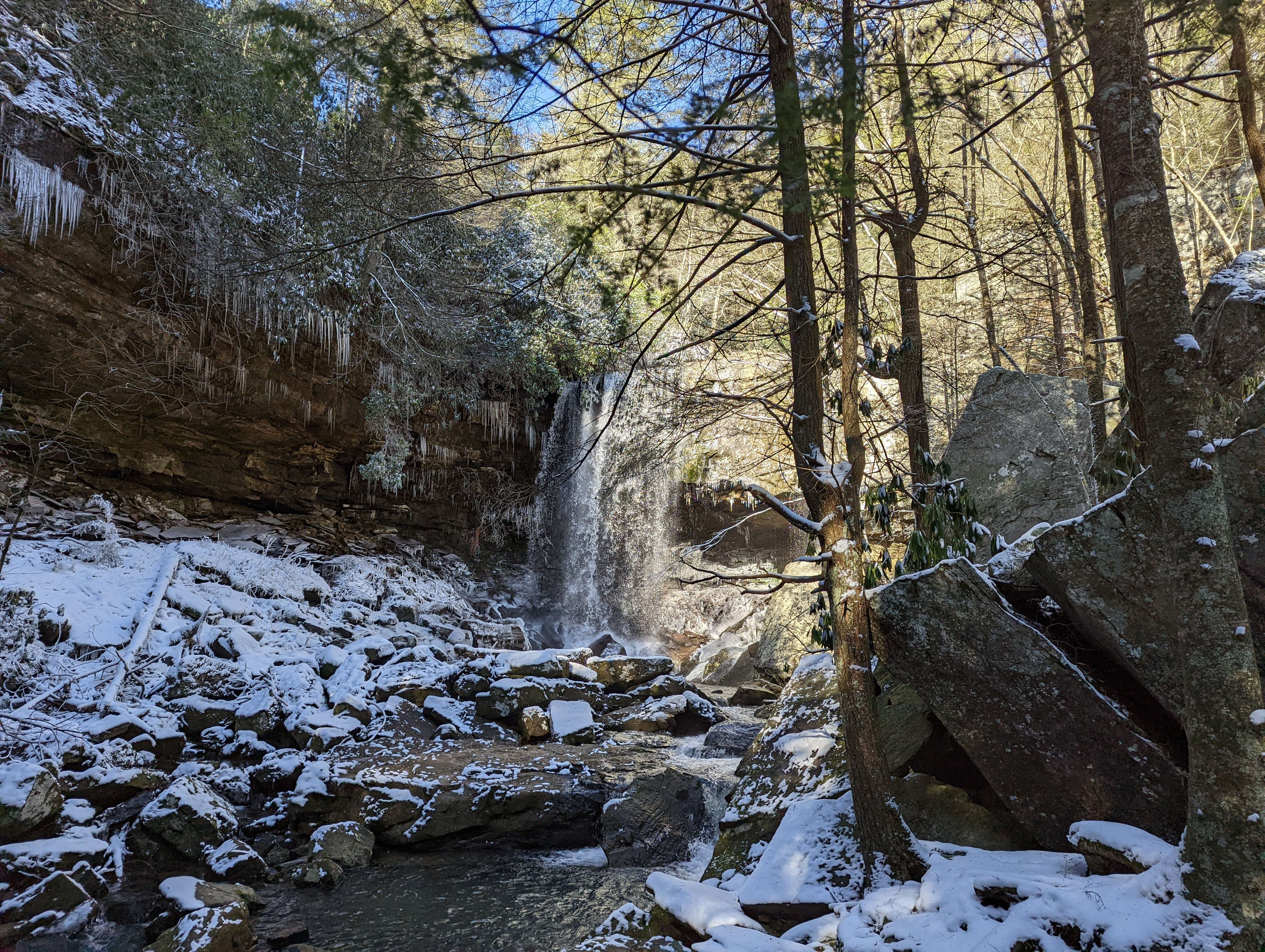 A snowy waterfall