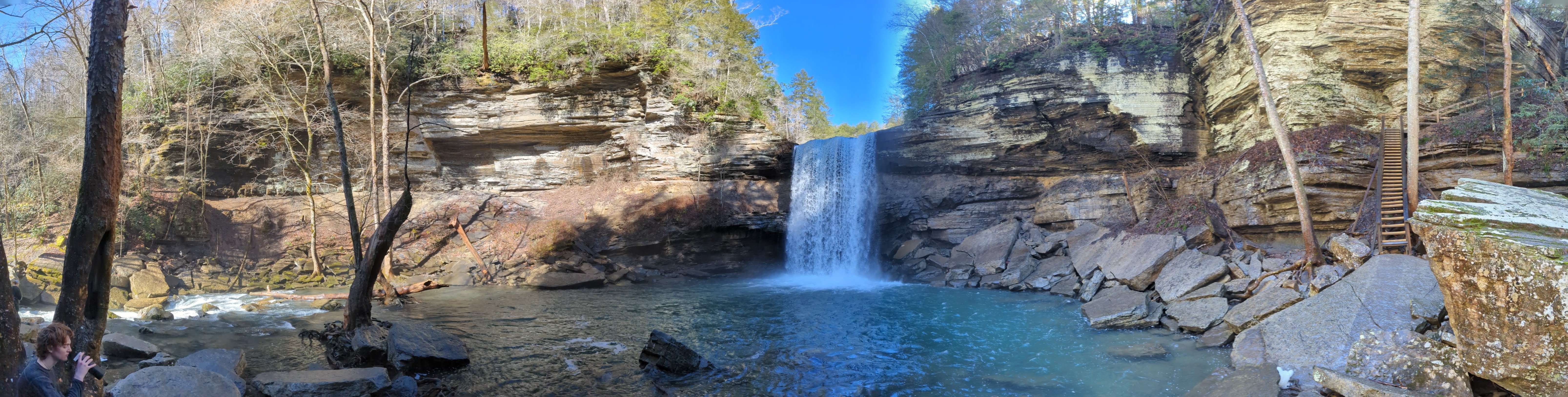 A panoramic view of a waterfall