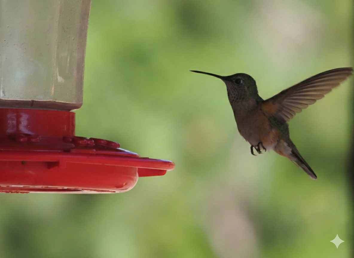 A flying hummingbird